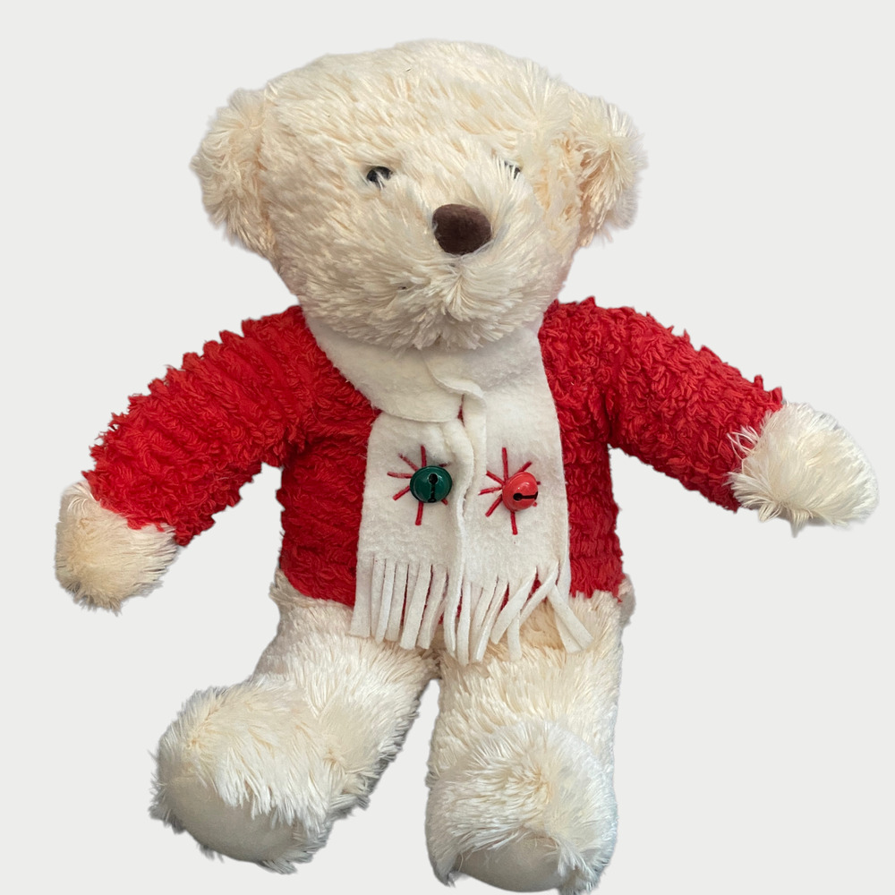 Hallmark Plush Stuffed Holiday Bear with Red Sweater and Scarf